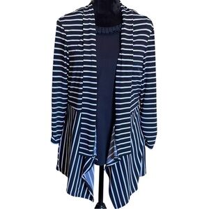 CHICOS BLACK & WHITE STRIPED KNIT CARDIGAN SZ SM